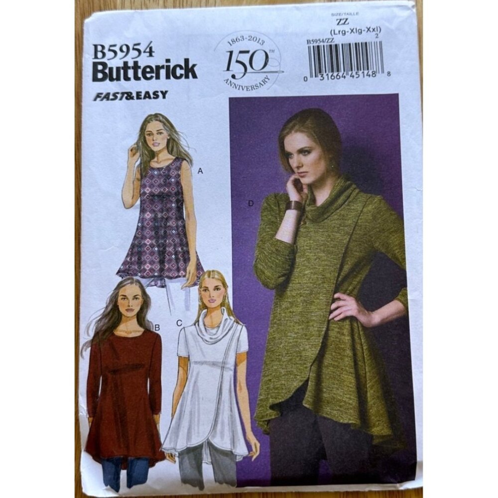 Butterick  Tunic Sewing Pattern Jersey and Cotton Knit Sizes LRG - XXL New Uncut